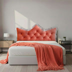 SOGA Home & Living Bundle – Pink Tufted Crown Pillow & Orange Acrylic Knitted Throw Blanket $ 0