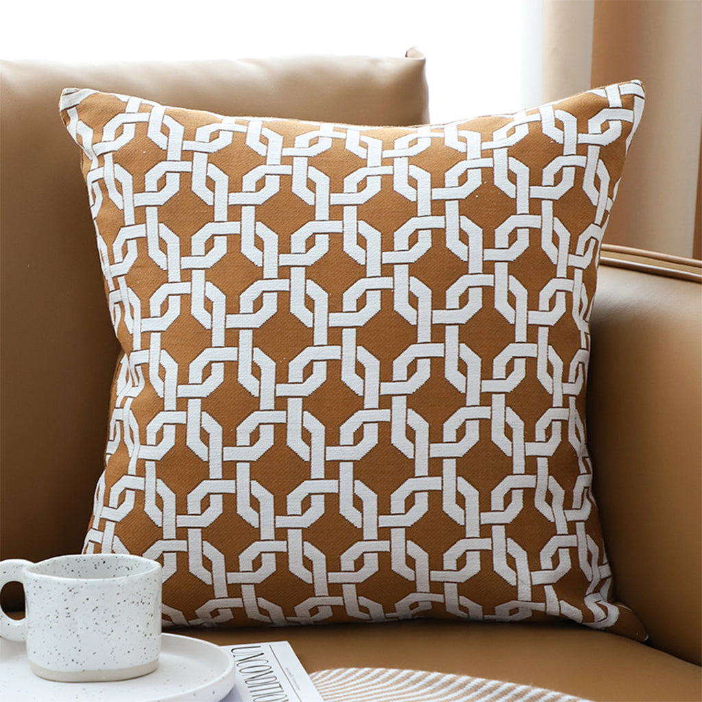 SOGA 2X 50cm Brown Checkered Chain Jacquard Square Pillow Decorative Cushion for Home Decor