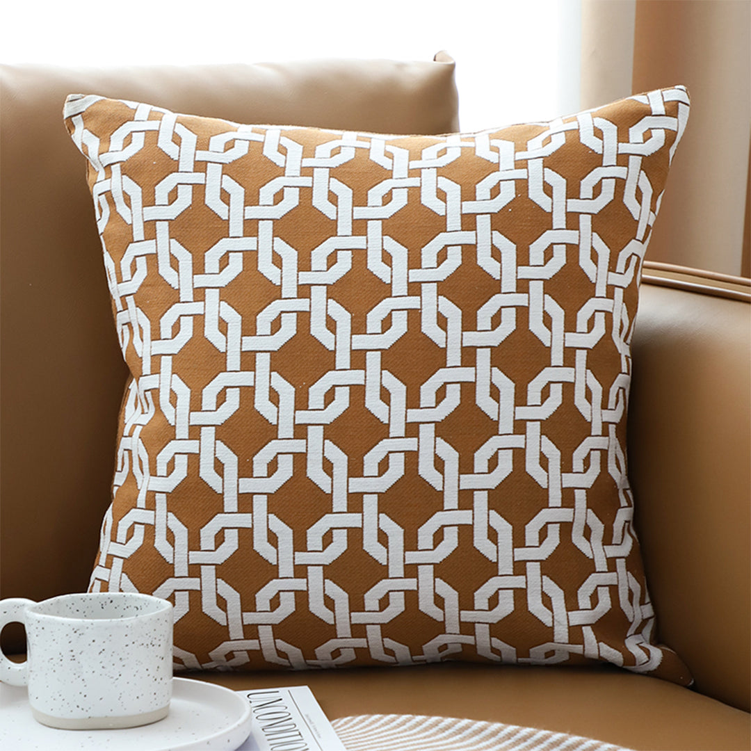 SOGA 2X 50cm Brown Checkered Chain Jacquard Square Pillow Decorative Cushion for Home Decor