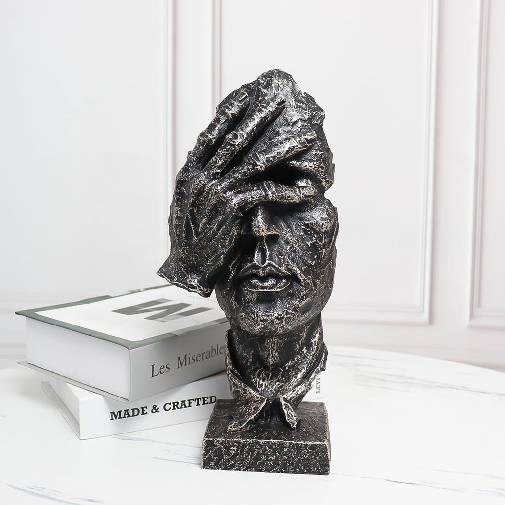 SOGA 30cm Bronze Resin Face Sculpture – Abstract Thoughtful Head Decor