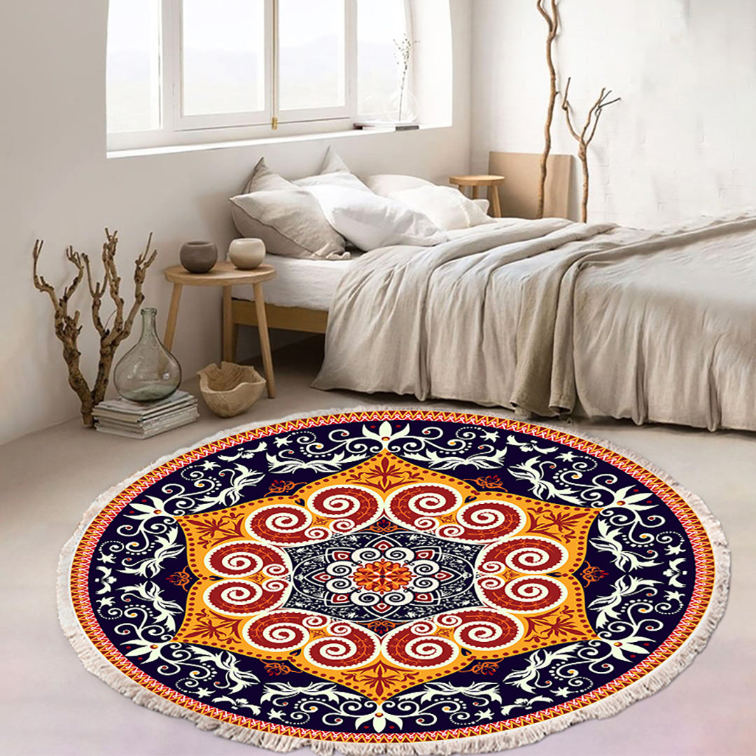 SOGA 2X 90cm Round Mandala Ethnic Style Round Carpet Anti-slip Doormat Home Decor