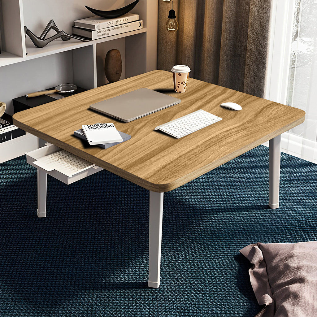 SOGA Wood-Colored Portable Floor Table Small Square Space-Saving Mini ...