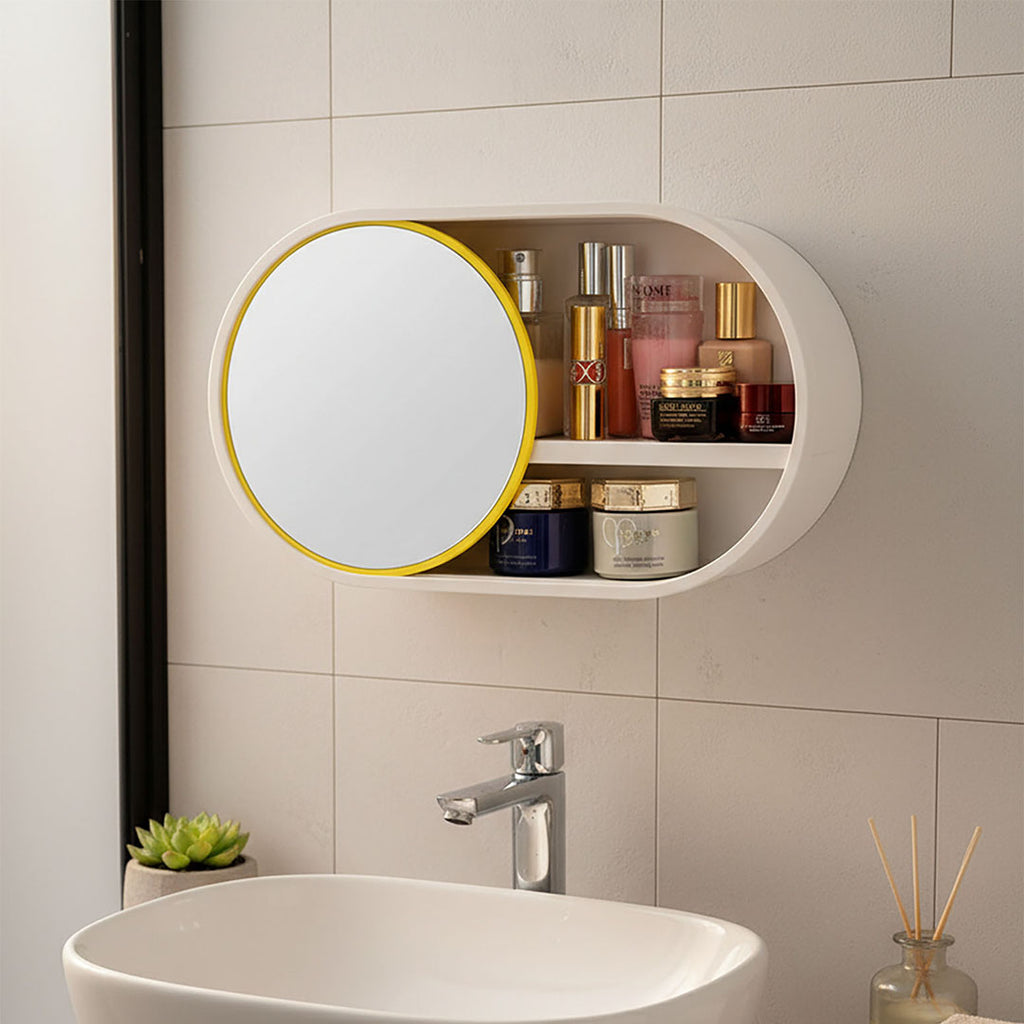 SOGA 2X 39cm Oval Wall-Mounted Mirror Storage Box Vanity Mirror Rack Bathroom Adhesive Shelf Home Organiser Deco