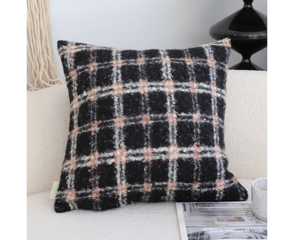 SOGA 50cm Modern Plaid Pattern Blush Pink Gray Decorative Throw Pillow