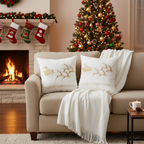 SOGA Christmas Bundle – 2 White & Gold Christmas Sleigh Pillow & White Knitted Throw Blanket $ 164