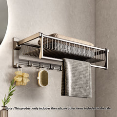 SOGA 61cm Gray Wall-Mounted Double Pole Towel Holder Bathroom Organiser Rail Hanger with Hooks