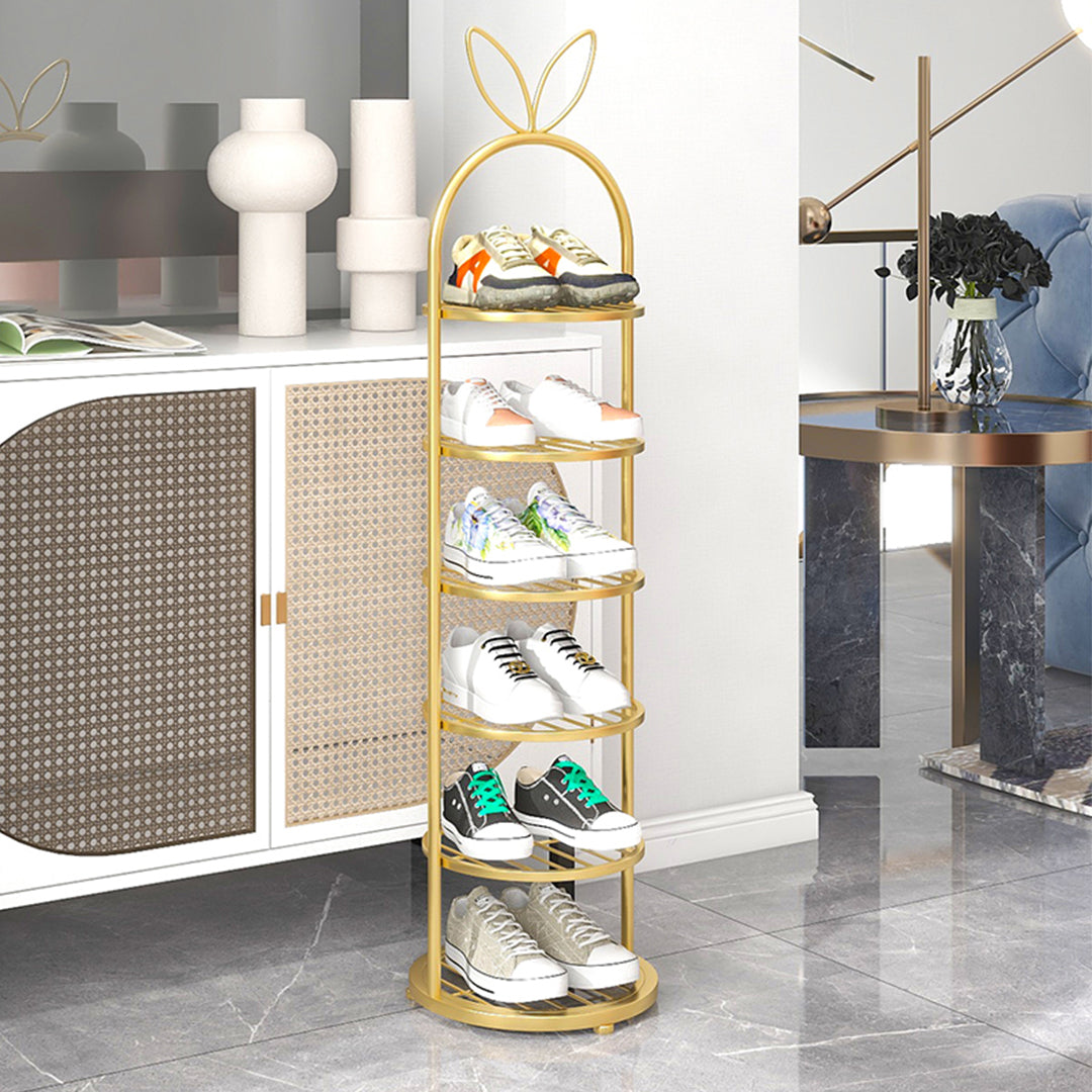 SOGA 2X 6 Tier Bunny Ears Gold Plated Metal Shoe Organizer Space Saving Portable Footwear Storage Shelf