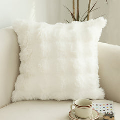 SOGA 50cm Throw Pillow White Rabbit Fur Cushion Luxurious Soft Decorative Square Pillow for Living Room
