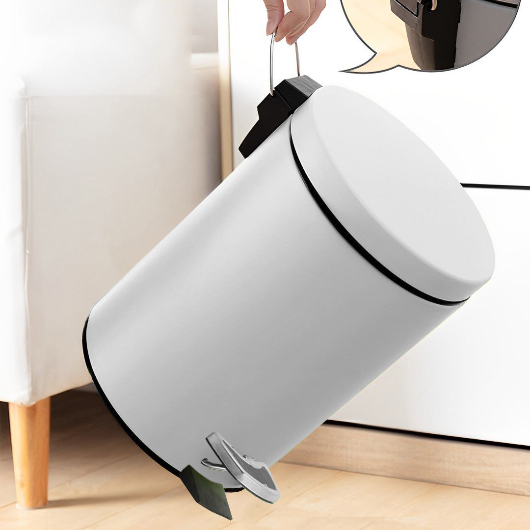 SOGA 4X Foot Pedal Stainless Steel Rubbish Recycling Garbage Waste Trash Bin Round 12L White
