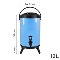 SOGA 4X 12L Stainless Steel Insulated Milk Tea Barrel Hot and Cold Beverage Dispenser Container with Faucet Blue