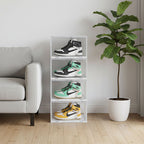SOGA 2X 4 Tier Transparent Portable Shoe Organiser Sneaker Footwear Folding Plastic Bin Stackable Storage Box with Magnetic Door