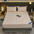 SOGA 2X Beige 183cm Wide Mattress Cover Thick Quilted Stretchable Bed Spread Sheet Protector with Pillow Covers