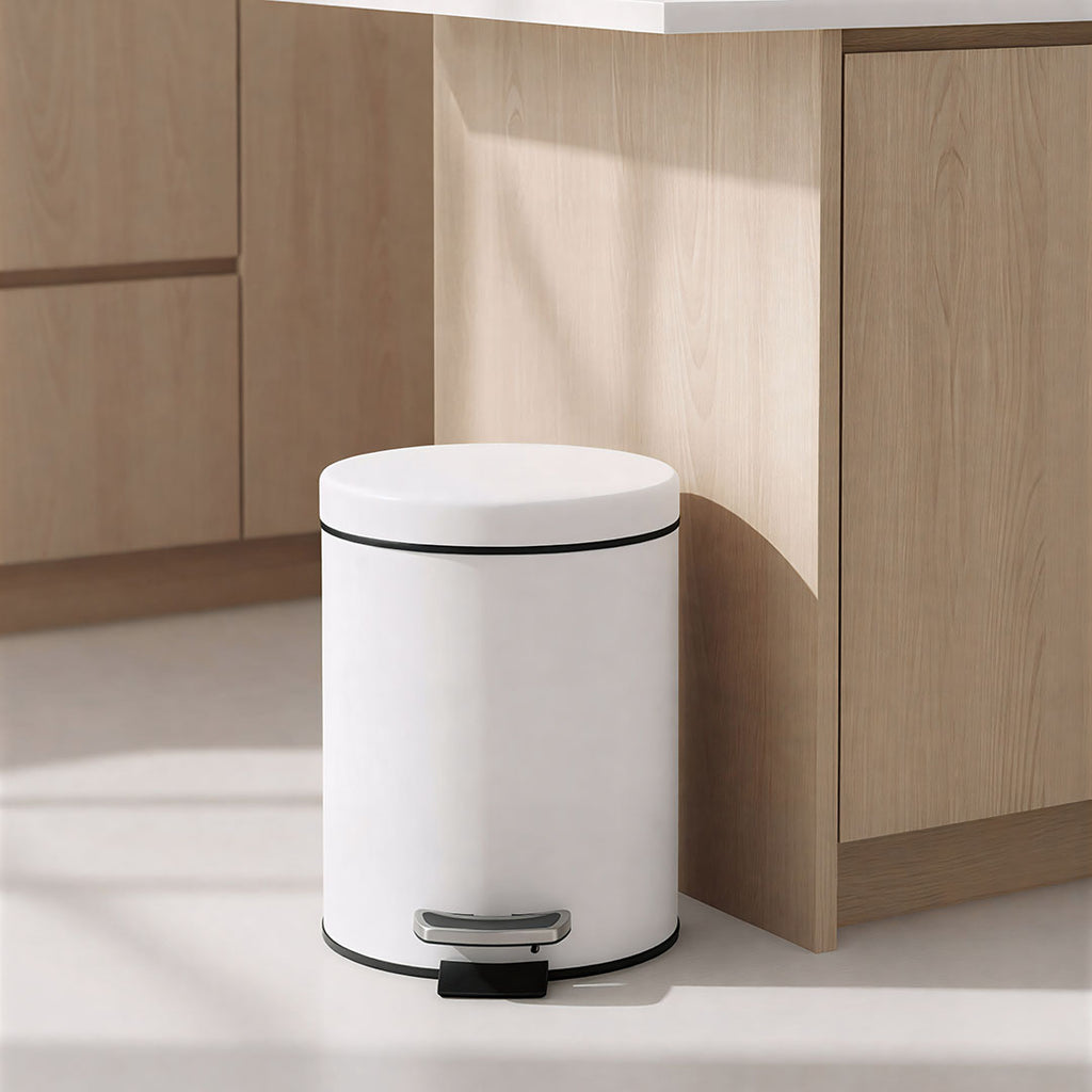SOGA Foot Pedal Stainless Steel Rubbish Recycling Garbage Waste Trash Bin Round 12L White