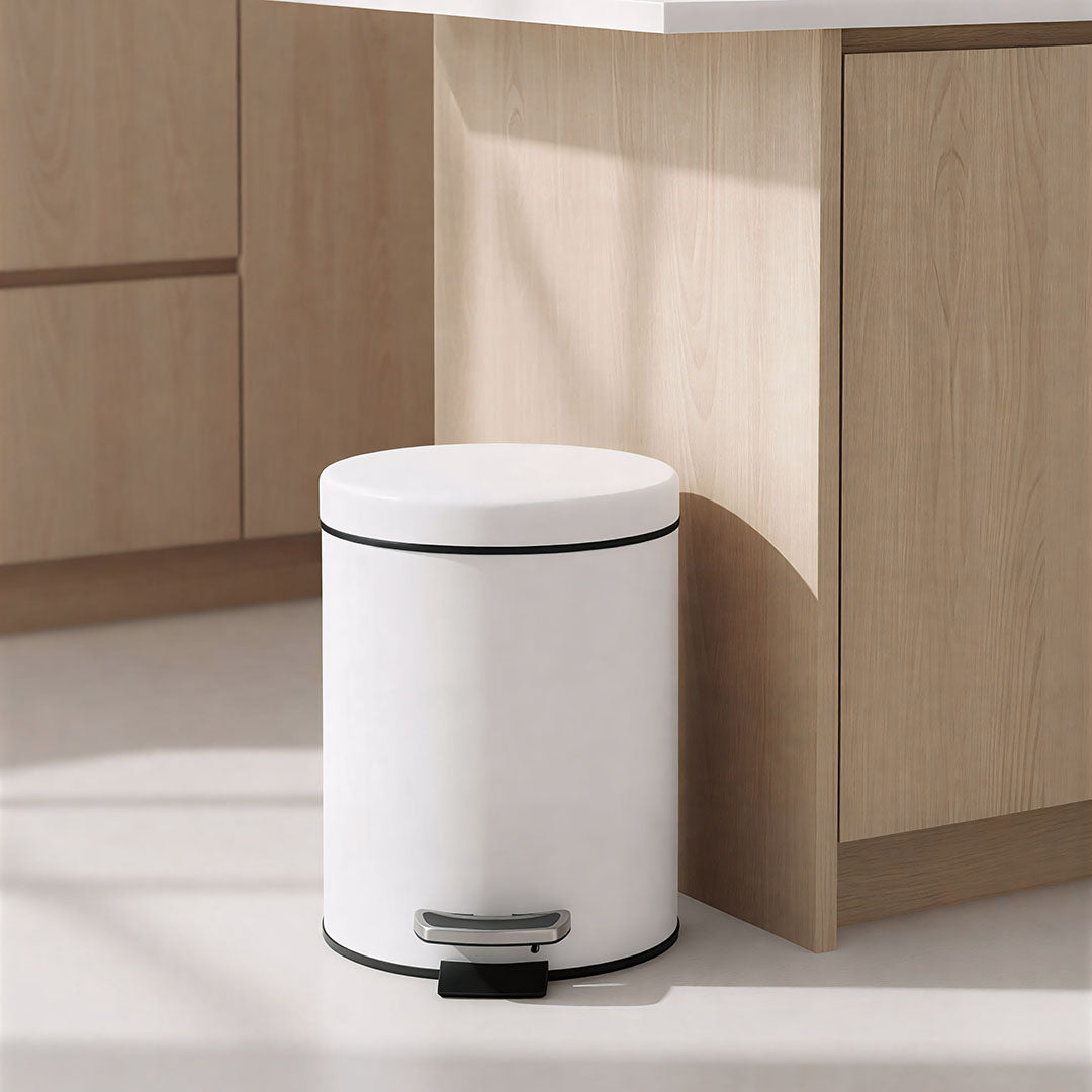 SOGA Foot Pedal Stainless Steel Rubbish Recycling Garbage Waste Trash Bin Round 12L White
