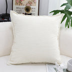 SOGA 2X 50cm Beige Throw Pillow Warm Wabi-sabi Striped Corduroy Square For Home Decor