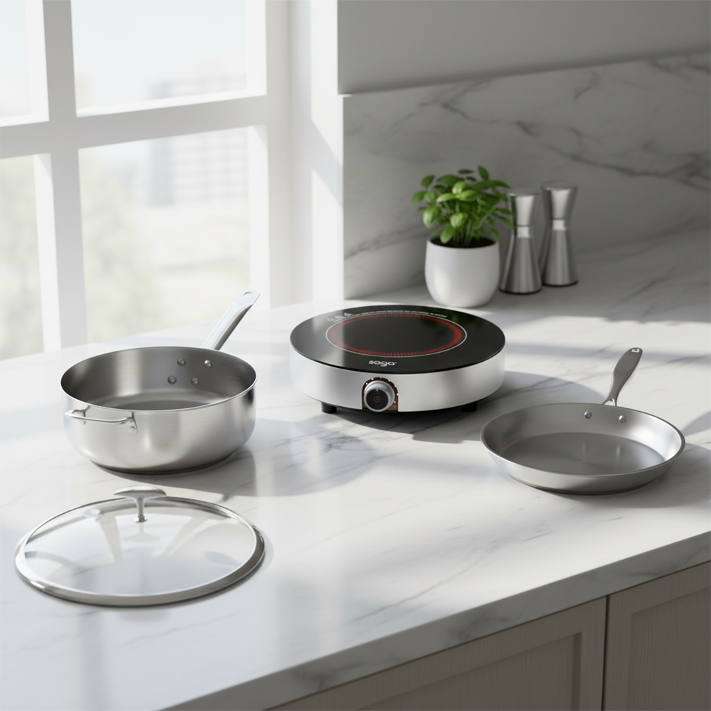 SOGA Kitchenware Bundle – 26cm Smart Induction Cooktop, 30cm Saucepan & 28cm Fry Pan