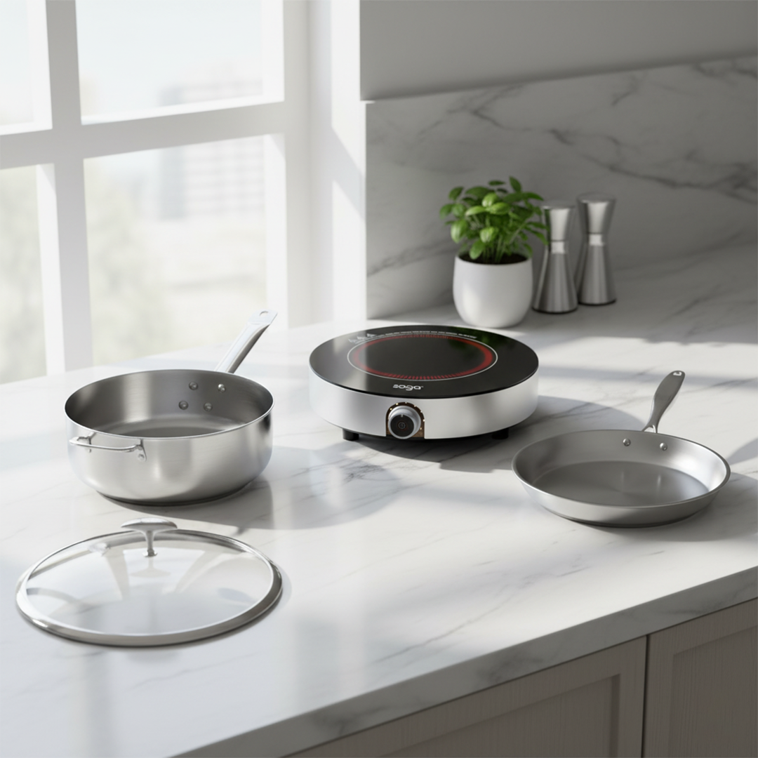 SOGA Kitchenware Bundle – 26cm Smart Induction Cooktop, 30cm Saucepan & 28cm Fry Pan