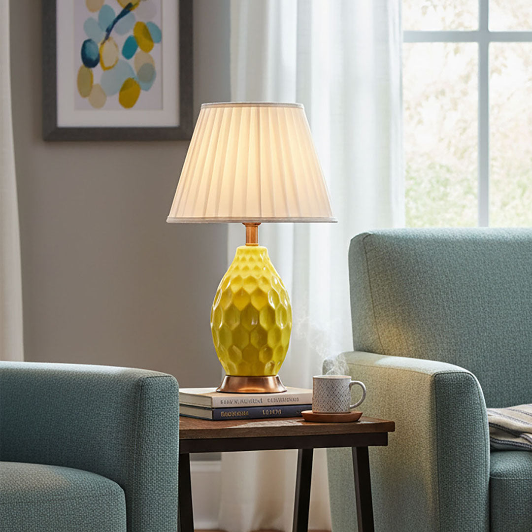 SOGA Textured Ceramic Oval Table Lamp with Gold Metal Base Yellow