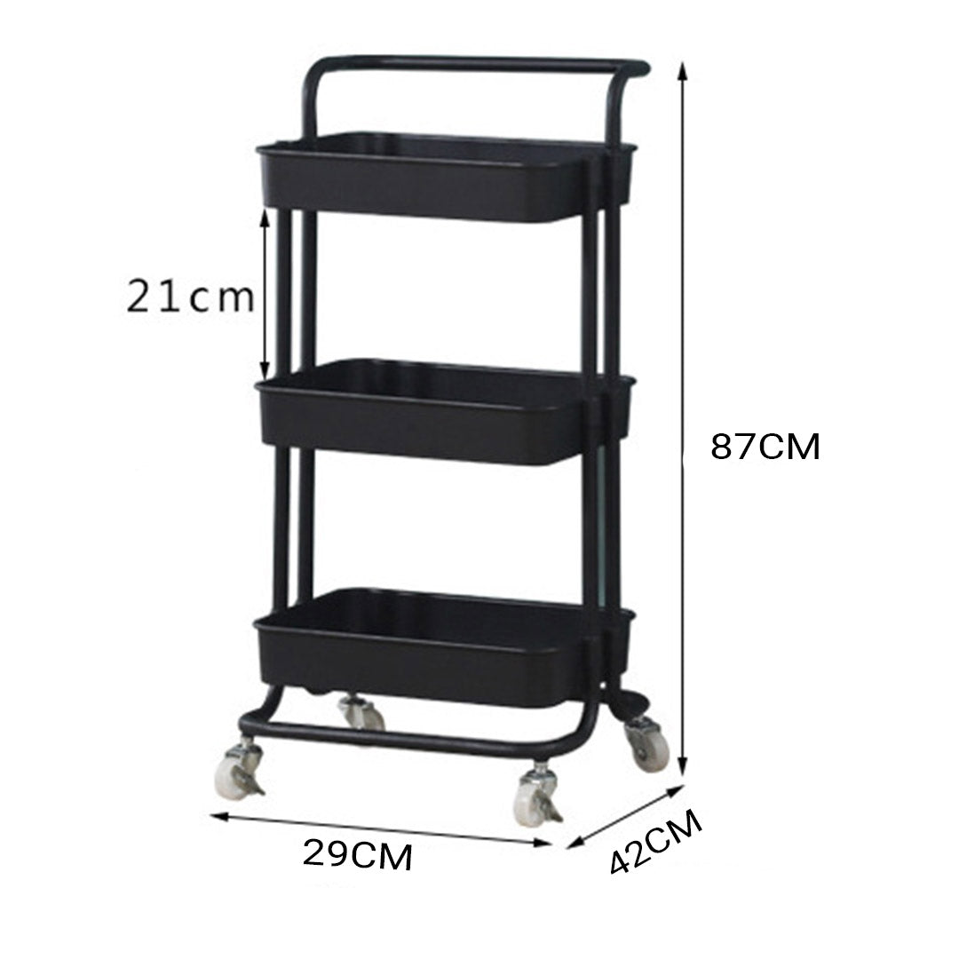 SOGA 2X 3 Tier Steel Black Movable Kitchen Cart Multi-Functional Shelves Storage Organizer with Wheels