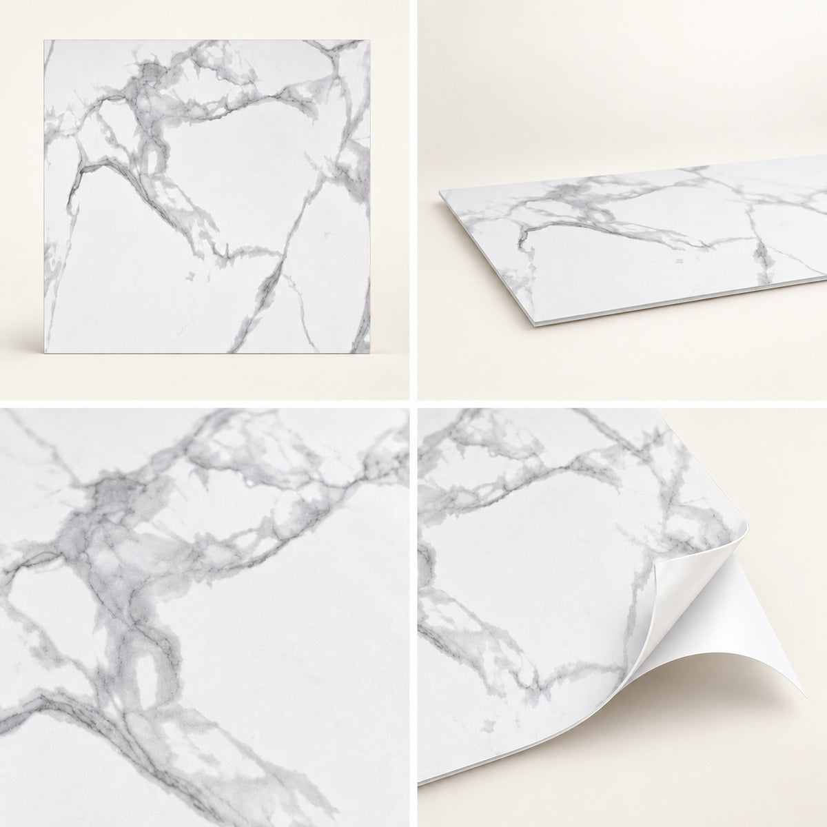 SOGA Peel & Stick Floor and Wall Tiles 60 x 60cm 10 Pack White Grey Faux Marble