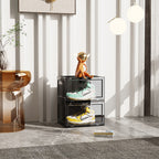 SOGA 2 Tier Black Portable Shoe Organiser Sneaker Footwear Folding Plastic Bin Stackable Storage Box with Magnetic Door