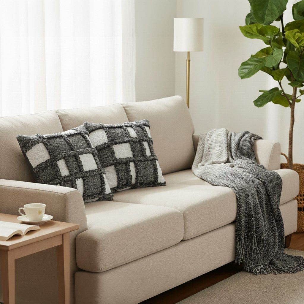 SOGA Home & Living Bundle – 2 Gray Bohemian Fringe Pillow & Star Grey Tassel Blanket