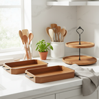 SOGA Kitchenware Bundle – 2 Paulownia Wood Serving Trays & 2-Tier Acacia Dessert Stand $ 132