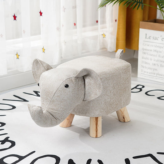 SOGA 2X Beige Gray Children Bench Elephant Character Round Ottoman Stool Soft Small Comfy Seat Home Decor