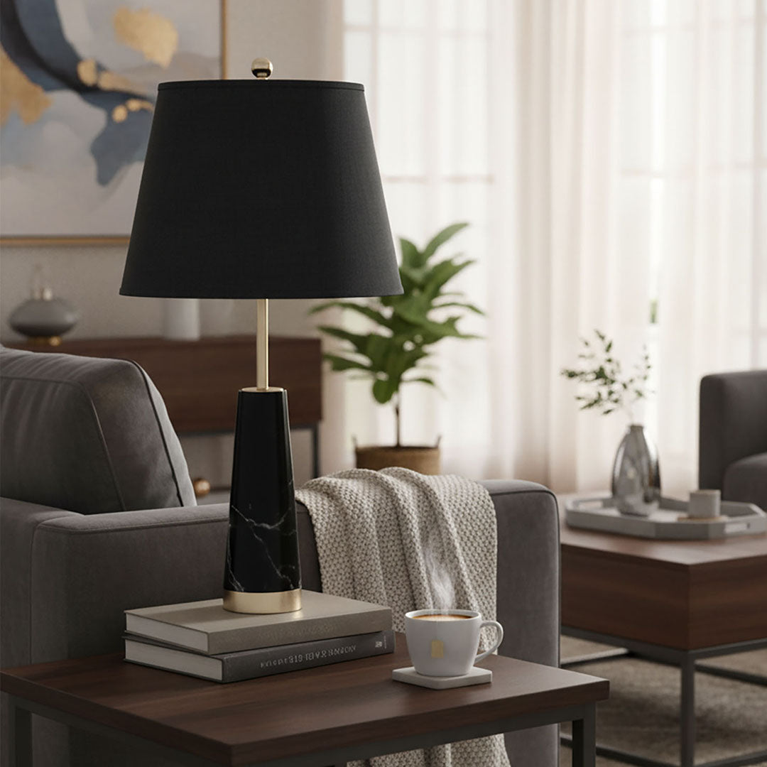 SOGA 4X 68cm Black Marble Bedside Desk Table Lamp Living Room Shade with Cone Shape Base
