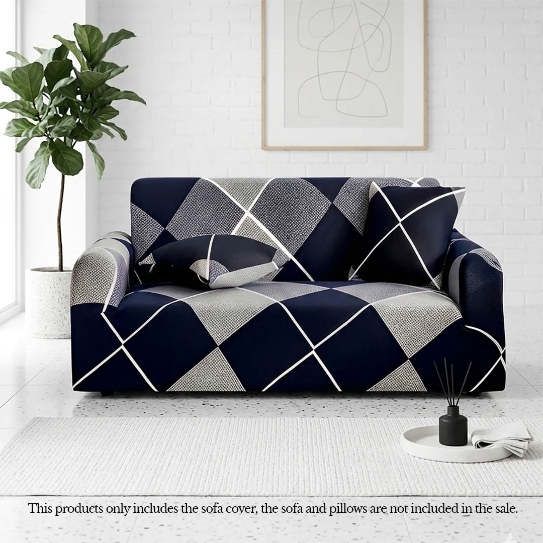 SOGA 2-Seater Checkered Sofa Cover Couch Protector High Stretch Lounge Slipcover Home Decor