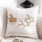 SOGA 2X 45cm Throw Pillow White with Golden Christmas Sleigh Design Festive Holiday Square Cushion Decor