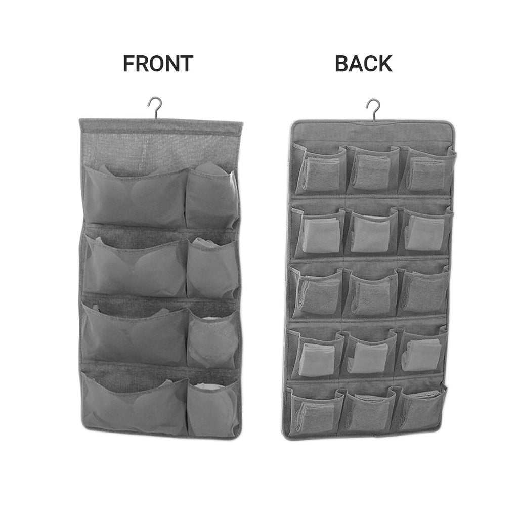 SOGA 2X Grey Double Sided Hanging Storage Bag Underwear Bra Socks Mesh Pocket Hanger Home Organiser