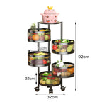 SOGA 5 Tier Steel Round Rotating Kitchen Cart Multi-Functional Shelves Storage Organizer with Wheels