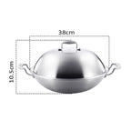 SOGA 3-Ply 38cm Stainless Steel Double Handle Wok Frying Fry Pan Skillet with Lid