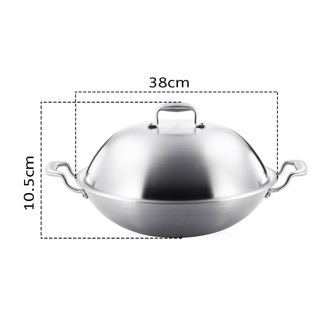 SOGA 3-Ply 38cm Stainless Steel Double Handle Wok Frying Fry Pan Skillet with Lid