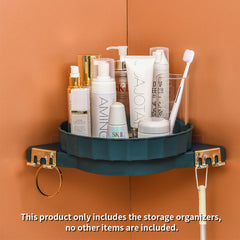 SOGA Green 360 Degree Wall-Mounted Rotating Bathroom Organiser Corner Vanity Rack Toilet Adhesive Storage Shelf