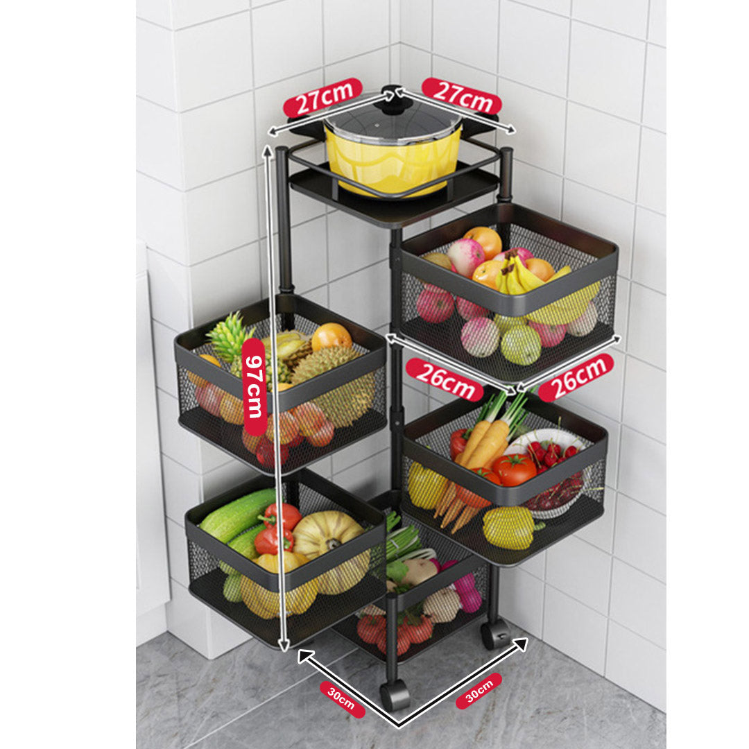 SOGA 2X 5 Tier Steel Square Rotating Kitchen Cart Multi-Functional Shelves Storage Organizer with Wheels