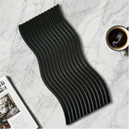 SOGA 39cm Black Wave Ribbed Wooden  - Premium Beech Wood Decorative Tray