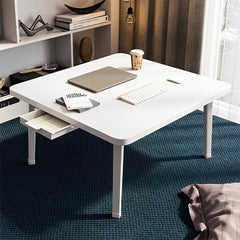SOGA White Portable Floor Table Small Square Space-Saving Mini Desk Home Decor