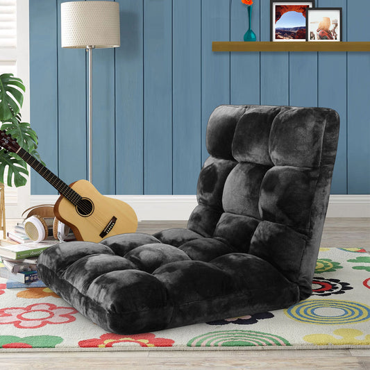 SOGA 2X Floor Recliner Folding Lounge Sofa Futon Couch Folding Chair Cushion Black