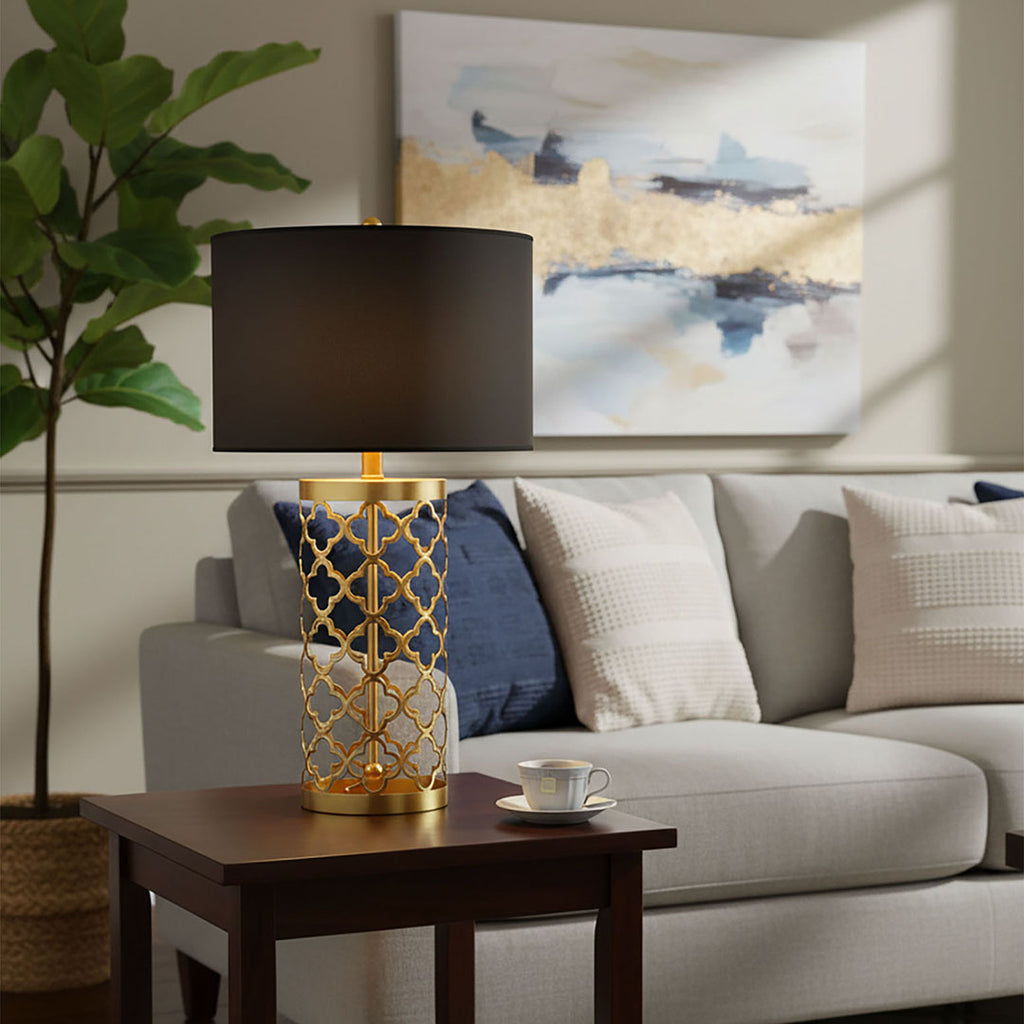 SOGA Golden Hollowed Out Base Table Lamp with Dark Shade