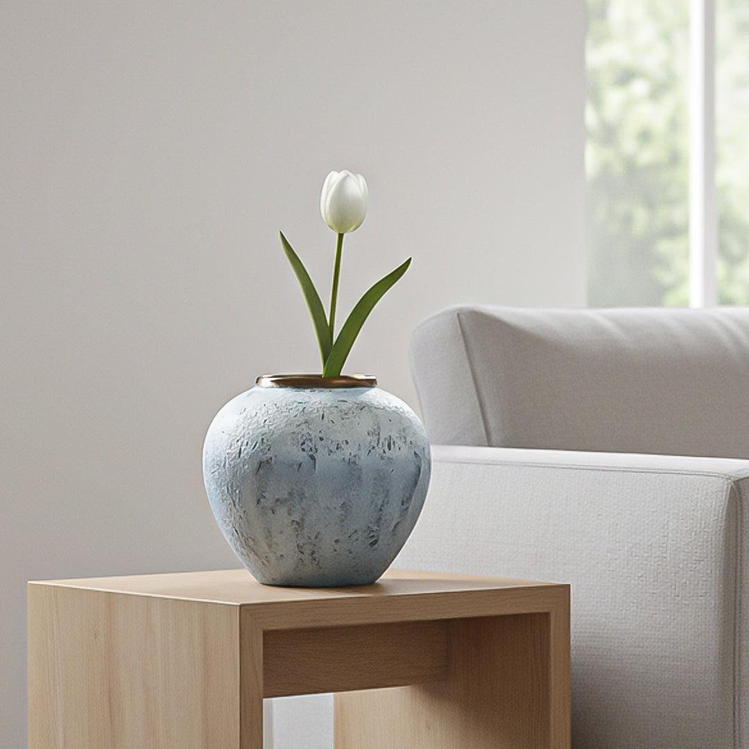 SOGA 21x22cm White and Grey Small Ceramic Flower Vase Elegant Living Room Home Decor