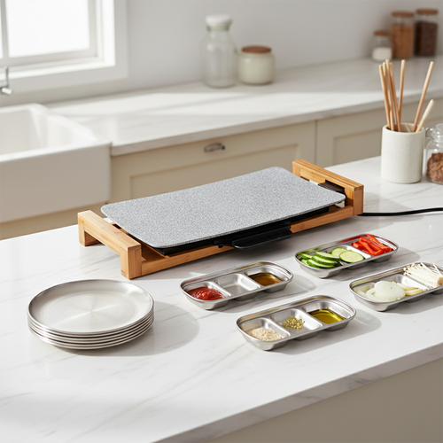 SOGA Kitchenware Bundle V Electric Ceramic BBQ Grill, Silver Grilling Plate & Sauce Pan