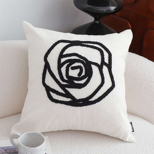 SOGA 2X Embroidered Cushion 45cm White Black Rose Flower Pattern Decorative Throw Pillow $ 129