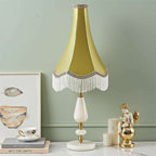 SOGA 2X Jade Stone Base Table Lamp Vintage Yellow Shade Tassel Fringe Bedside Desk Light $ 573
