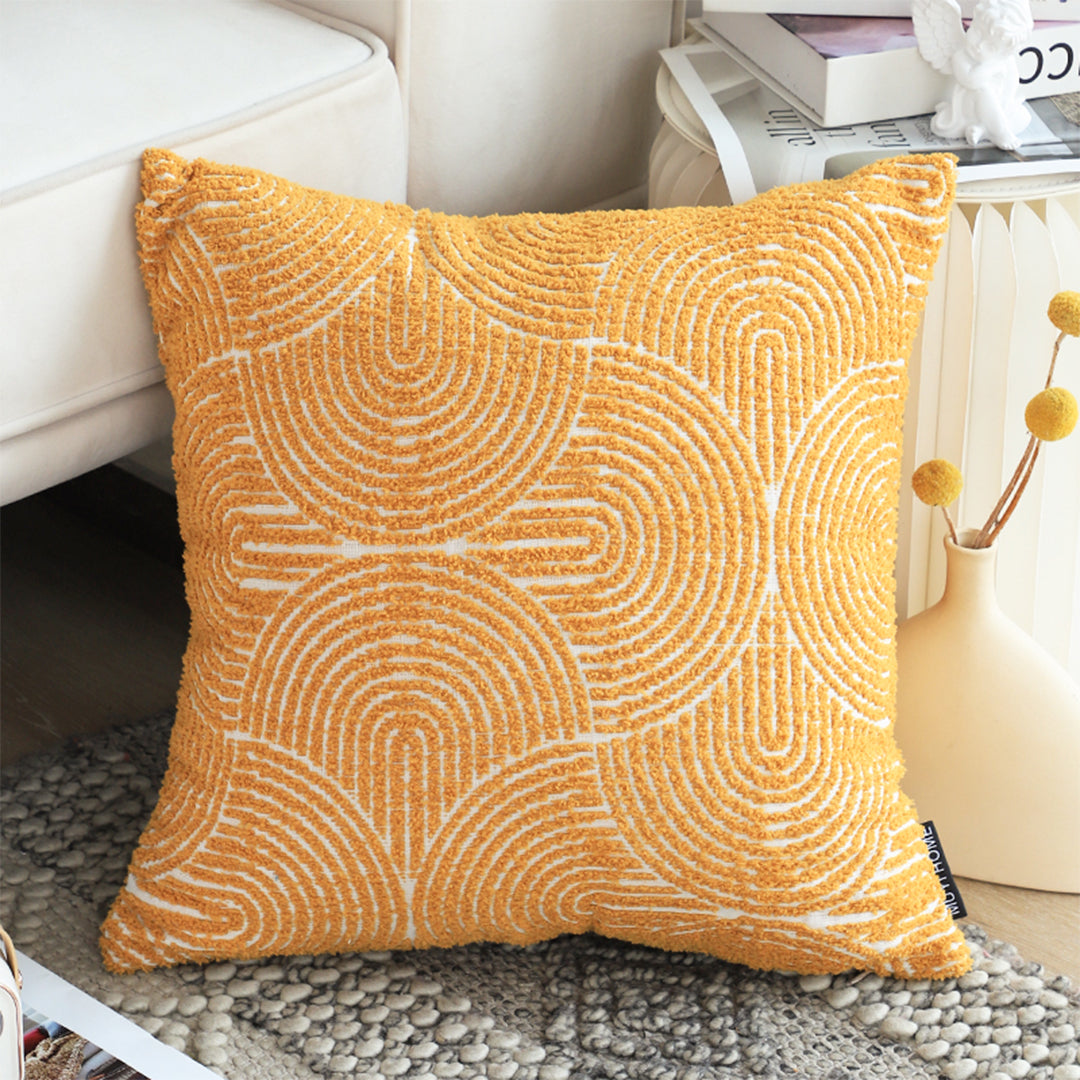 SOGA 2X 50cm Mustard Yellow Throw Pillow Geometric Indoor and Outdoor Corded for Home Decor