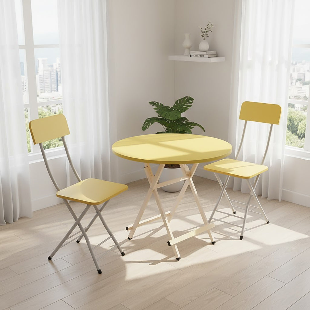 SOGA Home & Living Bundle – Yellow Folding Dining Table & 2 Foldable Chairs for Home Decor