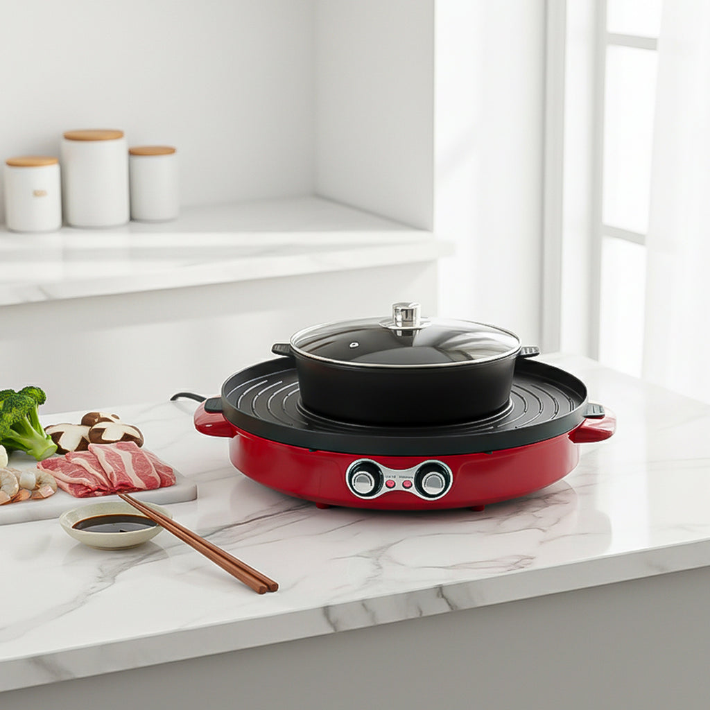 SOGA 2-in-1 44CM Electric Hot Pot BBQ Grill Maifan Stone Non-Stick Coating 2100W