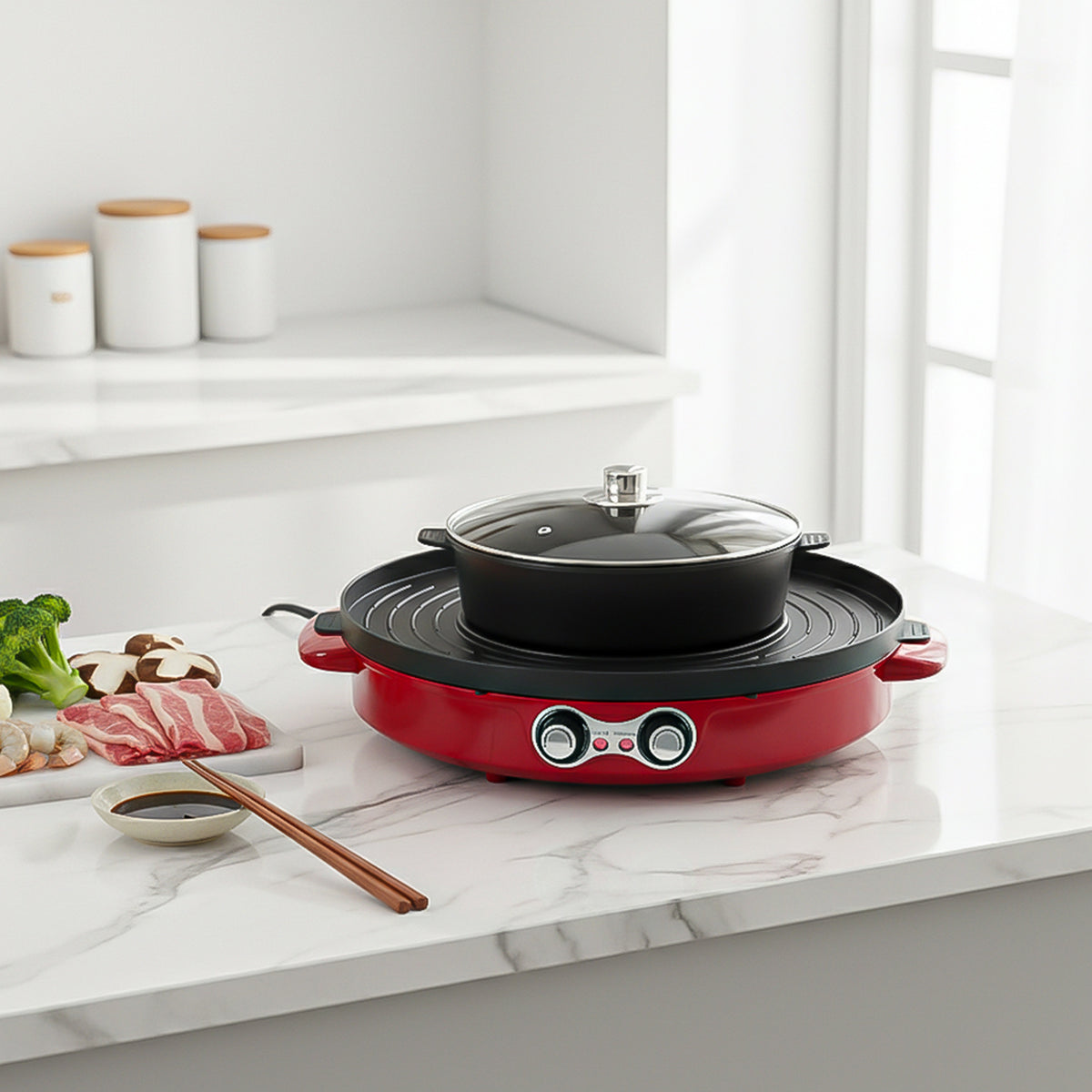 SOGA 2-in-1 44CM Electric Hot Pot BBQ Grill Maifan Stone Non-Stick Coating 2100W