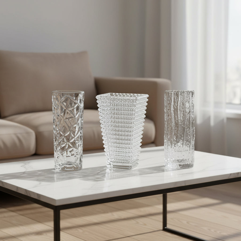 SOGA Home & Living Bundle – Handcrafted Clear Glass Vases for Elegant Home Décor